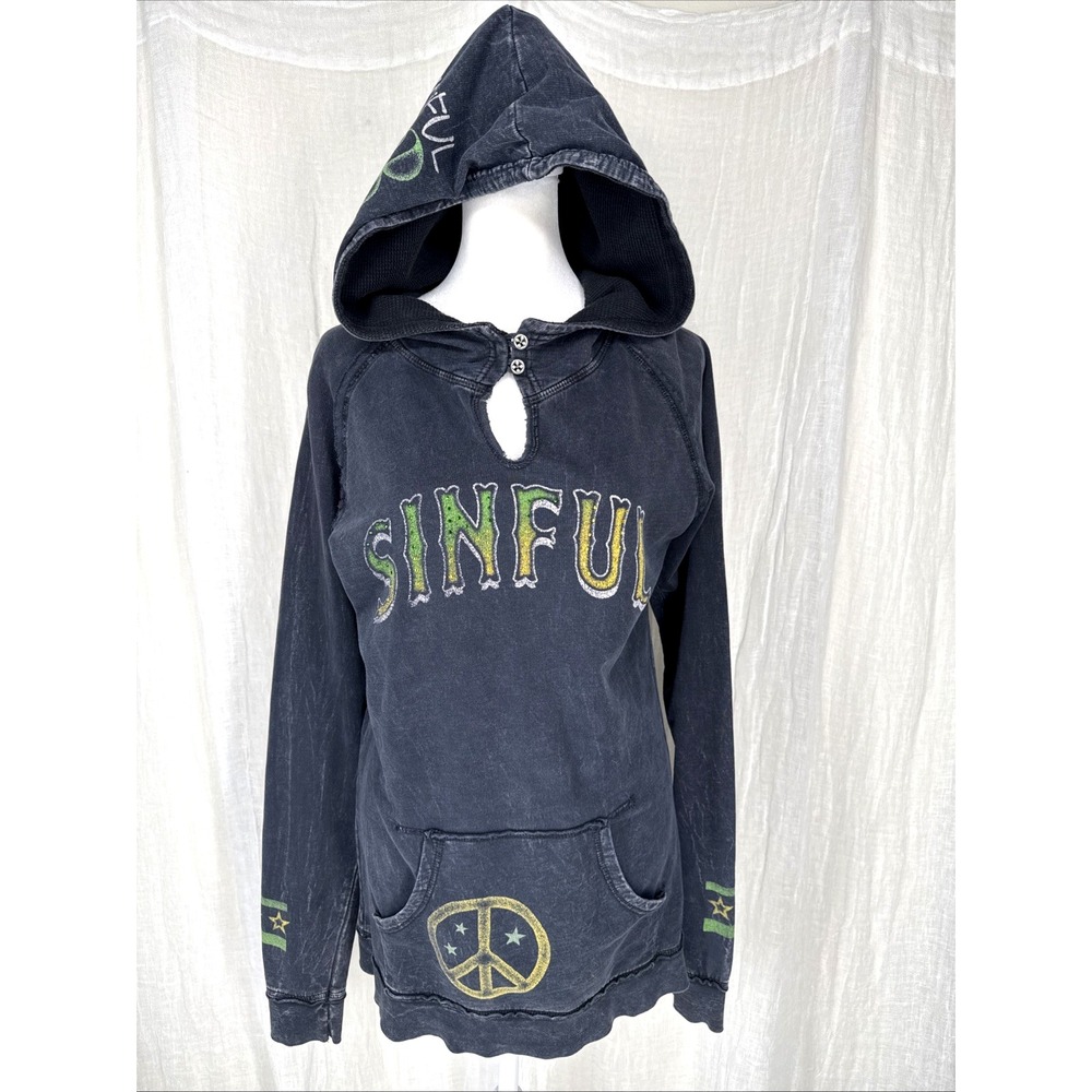 Sinful Affliction Vintage Y2K Hoodie Distressed Grunge Mcbling Cyber Goth Street